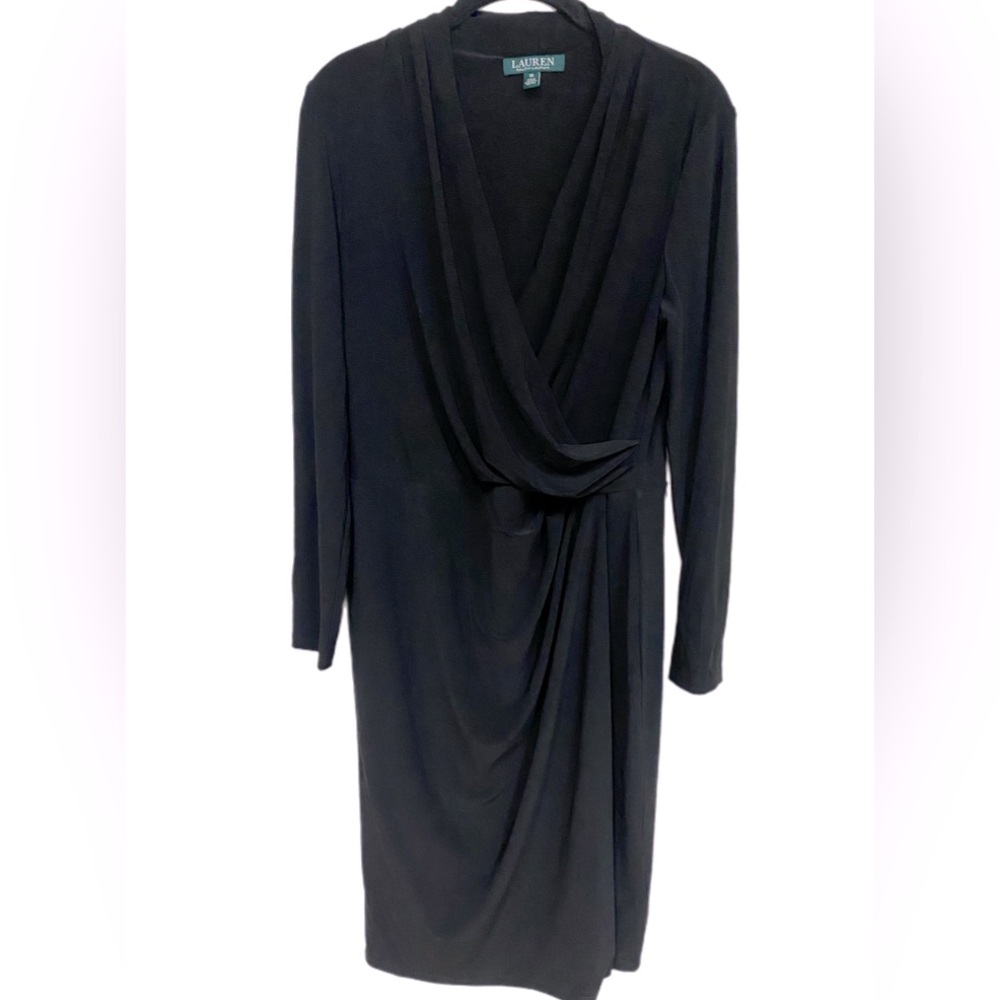 Lauren Ralph Lauren Dress Faux Wrap Sheath Stretch Size 10 Long Sleeve New W Tag